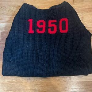 Vintage Princeton 1950 Black Knit Sweater with Red Embroidery